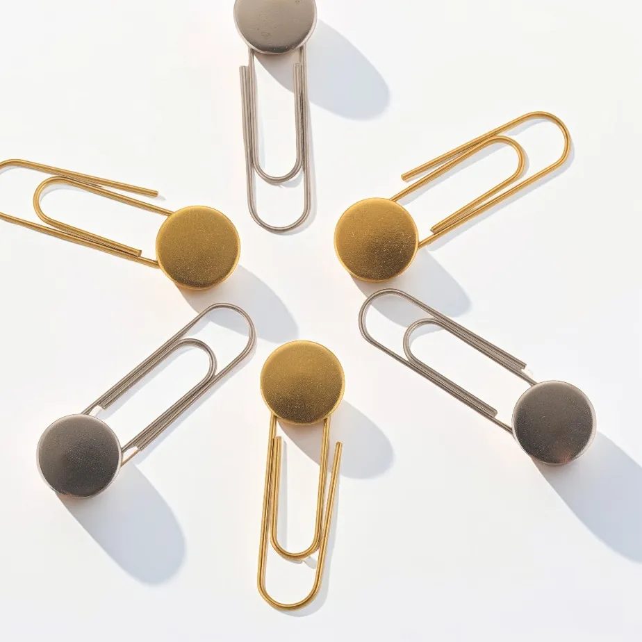 Authentic 10Pcs Safety 304 Paper Clips 10MM Flat Blank Base With Safety Pin DIY Charming Tie Clips Bookmark Holder