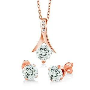 Authentic Whispers of the Deep Sea: 18K Rose Gold Plated Aquamarine Ensemble
