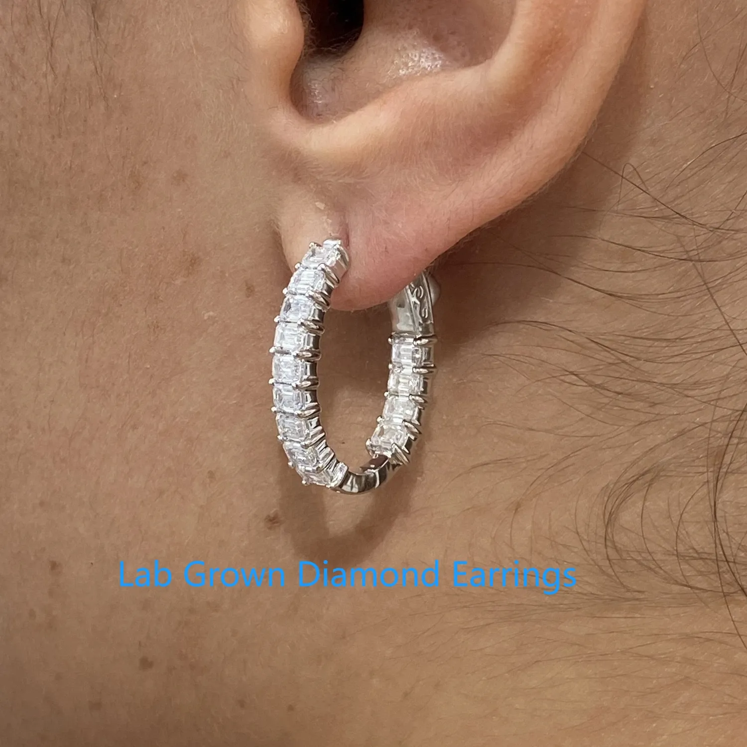 Authentic Radiant Emerald-Cut Diamond Platinum Hoop Talismans