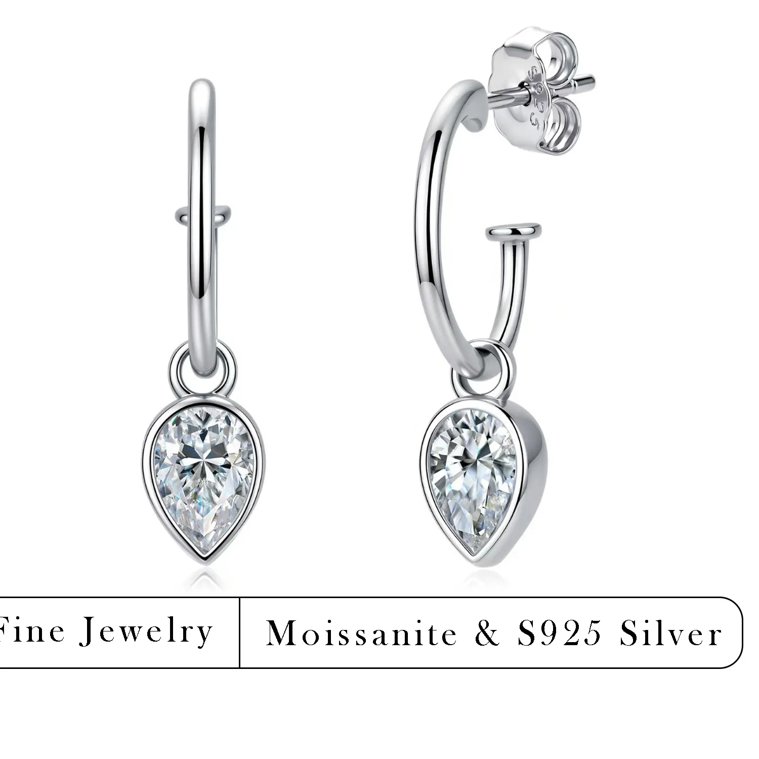 Authentic Celestial Pear Drop Moissanite Hoops: Orbs of Radiant Clarity