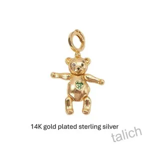 Authentic 14K Gold Plated Sterling Silver CZ Teddy Bear Locket Charm Pendant Movable Arms