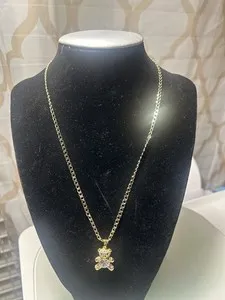 Authentic Gold Plated 14k Chain With Bear Pendant With Rhinestone Necklace 22’