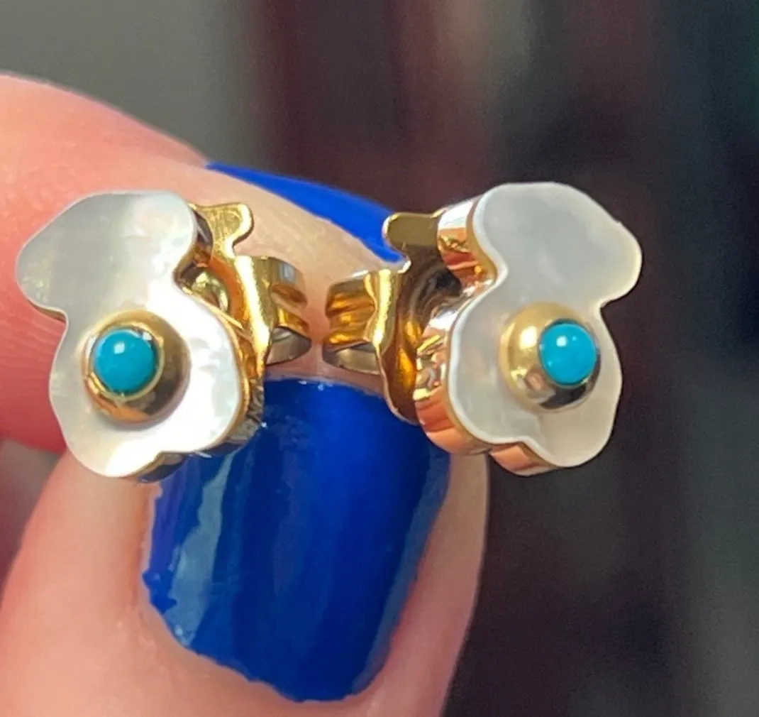 Authentic The Golden Ursine Guardian Mother of Pearl and Turquoise Earrings