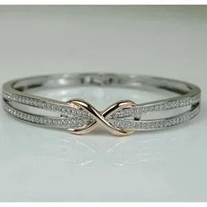 Authentic Eternal Radiance Infinity Bangle – 3‑Carat Lab‑Created Diamond, Dual‑Tone Gold
