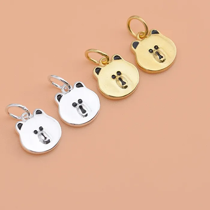 Authentic S925 Sterling silver gold plated cute Bear pendant DIY Korean pop jewelry bracelet necklace accessory women
