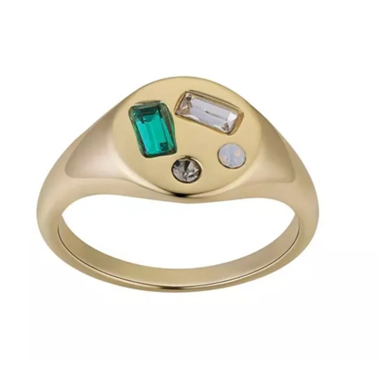 Authentic Unwritten 14K Gold Plated Signet Ring (Size 9) Trendy Fashion Chic Crystal NWT