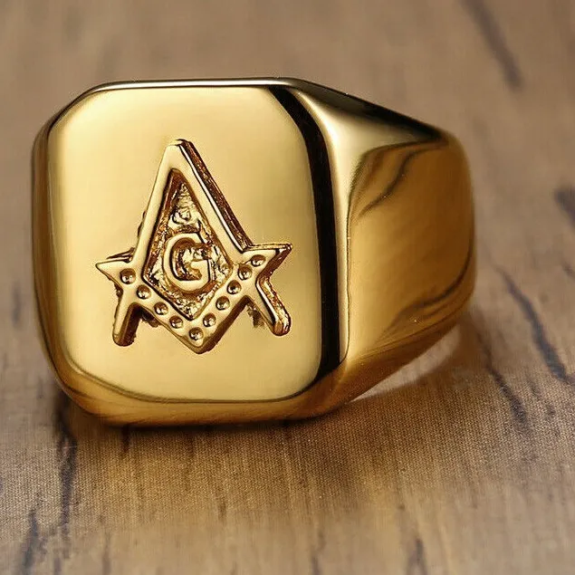 Authentic The Sovereign Builder: Gold-Plated Masonic AG Signet Ring