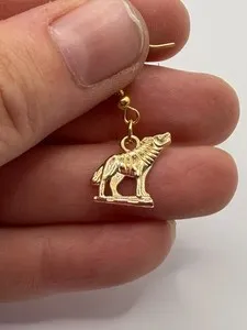 Authentic Call of the Wild Moon Gold-Plated Howling Wolf Dangle Earrings