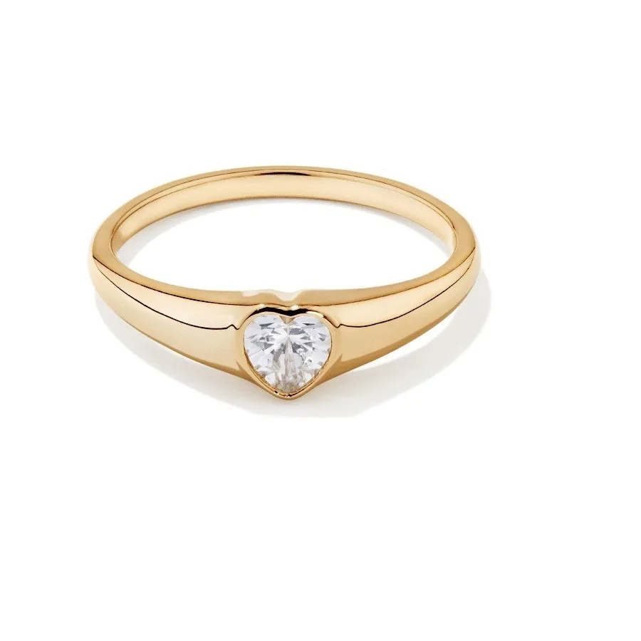 Authentic Heart of Devotion: An 18kt Gold Plated Sterling Silver CZ Heart Signet