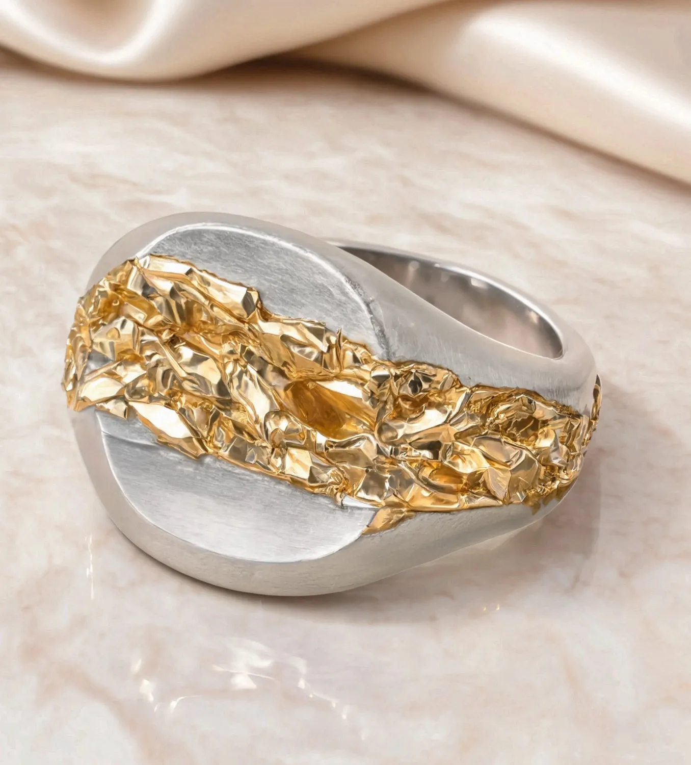 Authentic Shield of Wholeness: Textured Gold Plated Signet Ring