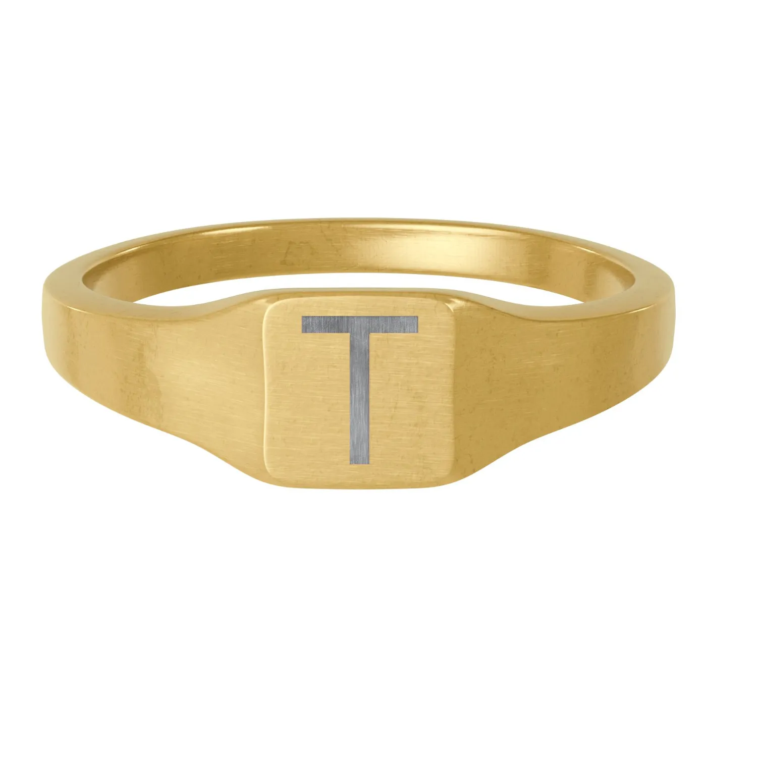 Authentic Initial T Square Signet Ring - 18K Gold Plated Personalized Gift