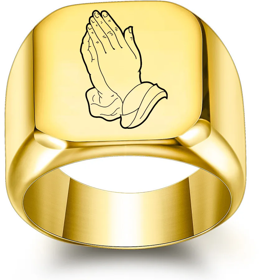 Authentic The Biker's Sacred Signet: Square Praying Hands Amulet Ring