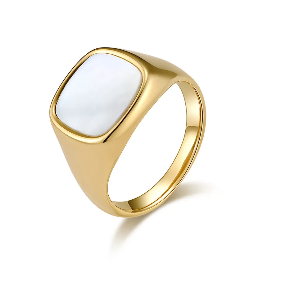 Authentic Women Men Chunky Signet Ring Gold Plated Stainless Steel Pinky Stackable Gift