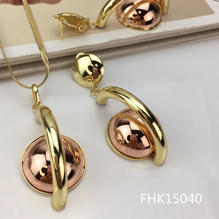 Authentic Yuminglai Superior 24K Gold Plated Italian Jewelry Hollow Design Pendant And Earrings Jewelry Fhk15040