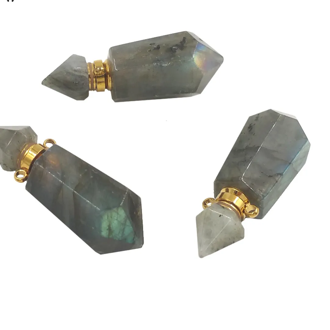 Authentic WT-P1760 WKT Superior Quality Natural Stone Perfume Bottle Pendant Labradorite Perfume Bottle Pendant Jewelry Necklace Accessory