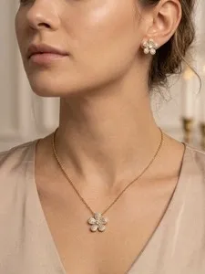 Authentic The Gilded Blossom Ensemble: Radiant 14K Gold-Plated Floral Talisman Suite