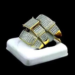 Authentic The Trinity of Radiance: A Celestial Gold-Plated Band Set