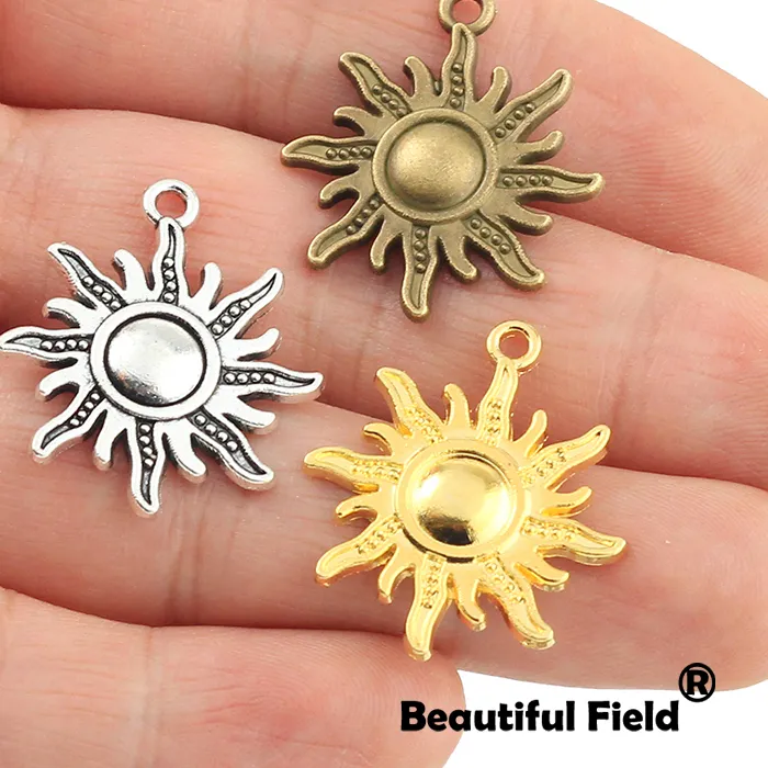 Authentic 15pcs 28X25mm Antique Bronze Silver Gold Zinc Alloy Charms Bracelet Necklace Pendant New Fashion Sun Flowers A213