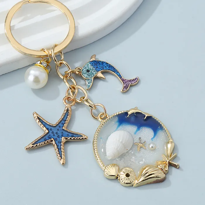 Authentic Starfish Conch Dolphin Pearl Enamel Keychain Beautiful Sea Beach Pendants For Making Handmade Diy Findings Jewelry