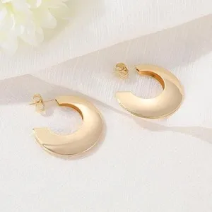 Authentic Lunar Embrace: 18K Gold-Plated Half-Hoop Stud Earrings