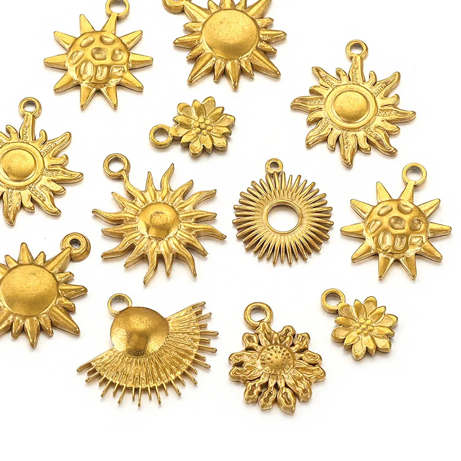 Authentic 5pcs Gold Plated Charms Flower Sun Shape Pendant for DIY Necklaces Earrings Jewelry Making Accessories