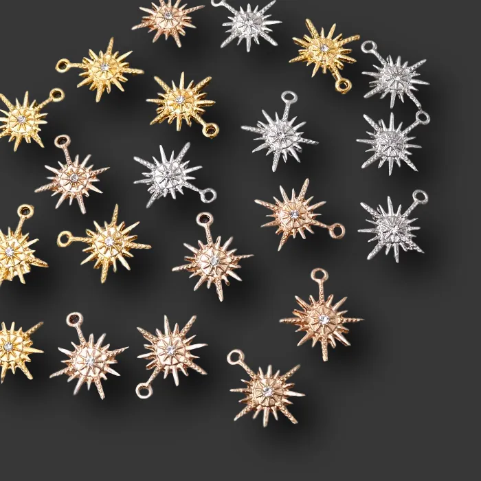Authentic 6pcs Gold/ Silver Plated Handmade Rhinestone Sun Flower Pendants DIY Charms Necklace Earrings Accessories Jewelry Making