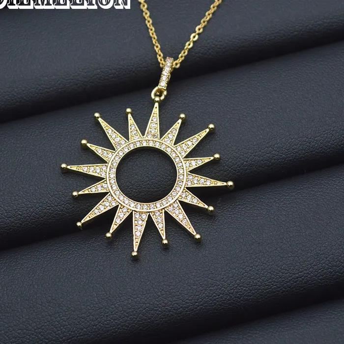 Authentic Trendy Hollow Out Sunflower Shape Pendant Necklace Gold/Silver Plated Full Pave CZ Charms for Women Fashion Party Jewelry