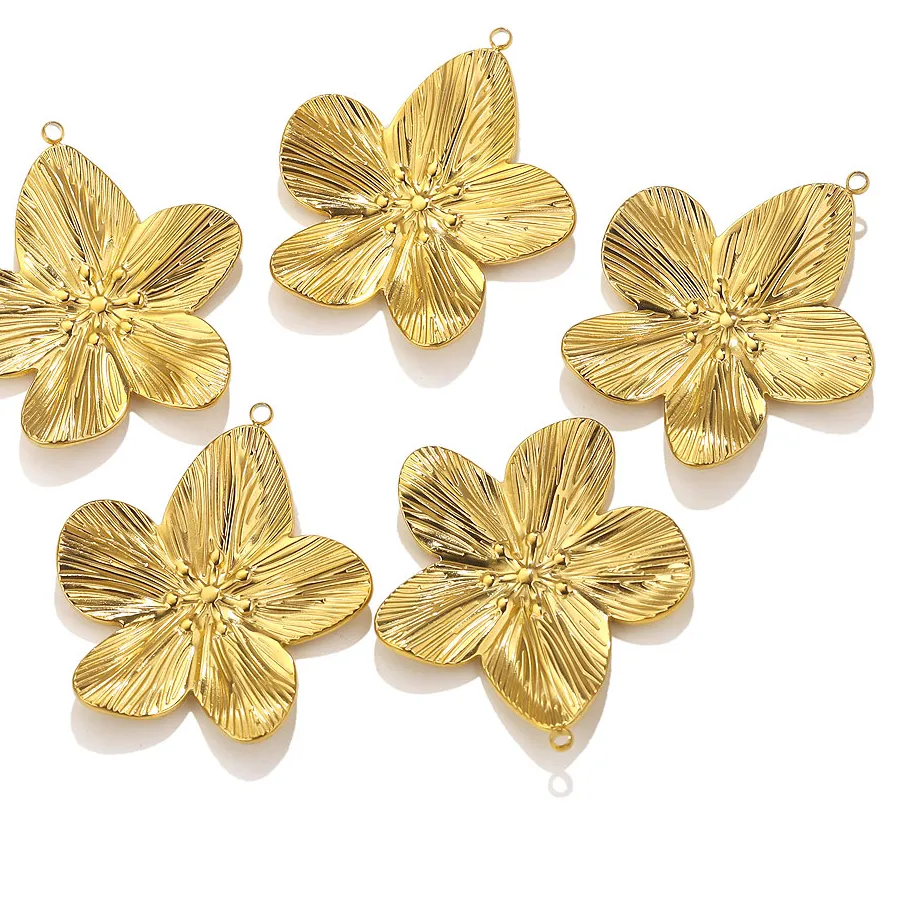 Authentic 5pcs Flower Pendant For Jewelry Making PVD Gold Plated Earrings Necklace Charms Jewellery Findings Accessories