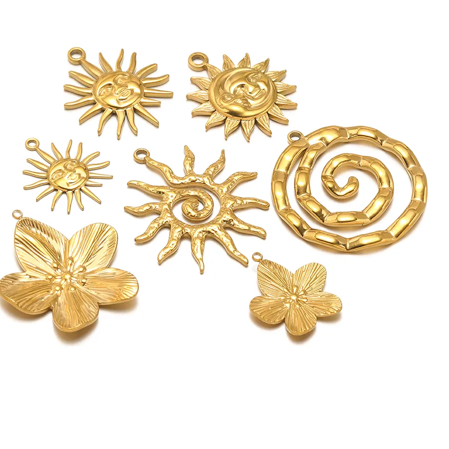 Authentic 5Pcs Stainles Face Sun Flower Gold Charms for DIY Hiphop Necklace Pendants Supplies Jewelry Findings Women Earrings Making