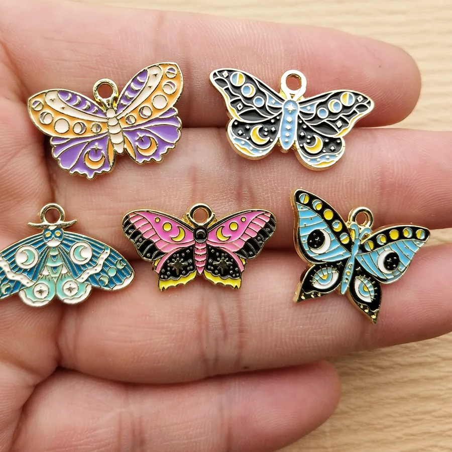 Authentic 10pcs Moon Butterfly Charm for Jewelry Making Necklace Bracelet Earring Pendant Diy Accessories Alloy Metal Gold Plated