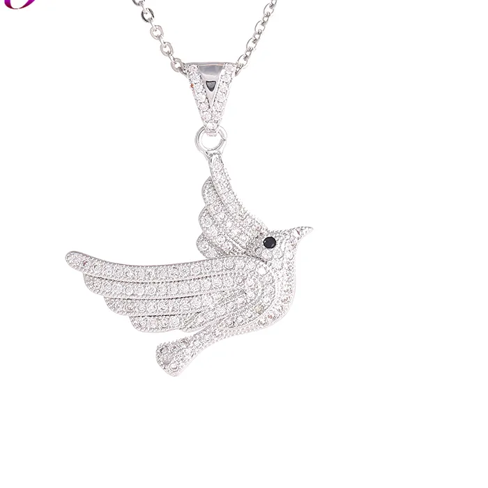 Authentic Juya Sorority Jewelry Supplies Gold Micro Pave Zircon Zeta Phi Beta Peace Pigeon Bird Pendant Necklace For Women