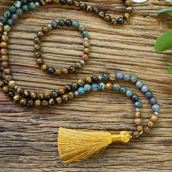 Authentic 108-Bead Tiger Eye Reverie: An Agate-Onyx Meditation Amulet