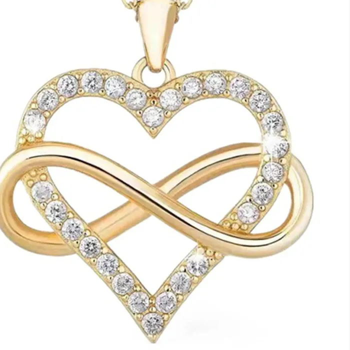 Authentic 925 Sterling Silver Jewelry Necklace Expressing Endless Love Heart- Shaped Collarbone Neck Chain