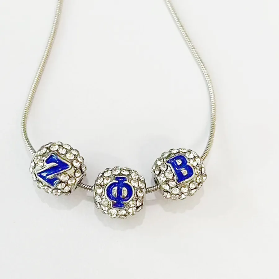 Blue White Enamel Greek Letters Zeta Phi Beta Spacer Beads Sorority Necklace