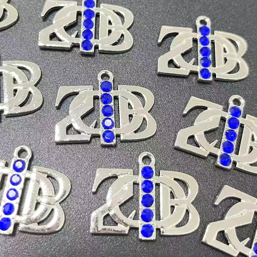 Of 5 Zeta Phi Beta Blue Rhinestone Greek Letter Pendants