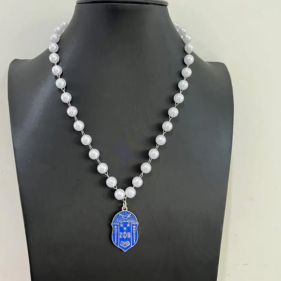 5Pcs 8Mm Pearl Chain Greek Letter Round Pendant Zeta Phi Beta Necklace