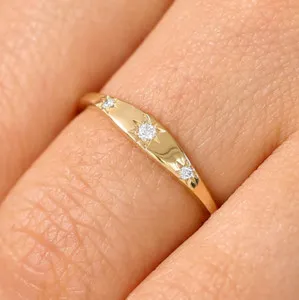 Authentic Celestial Triad Three-Star Gold-Plated Argentium Talisman Ring