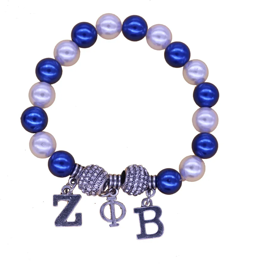 Double Nose Drop Ship Custom Greek Letters Sorority Zeta Phi Beta Pearl Bracelets Bangles School Club Jewelry
