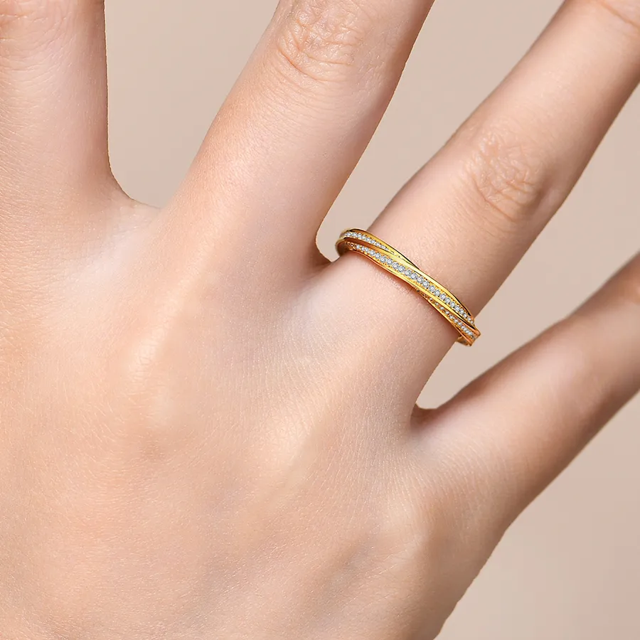 Authentic Eternal Bond - 18K Gold Plated Moissanite Helix Eternity Band