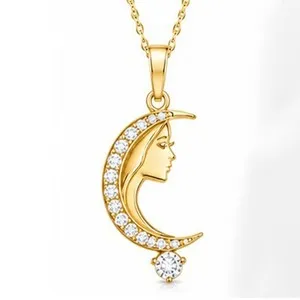 Authentic Celestial Luminescence: The 4K Gold Plated Moon Goddess Face Pendant