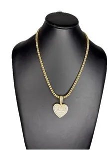 Authentic Heartfelt Harmony: 14k Gold Plated Heart Pendant on 4mm Silver 925 Ice Chain