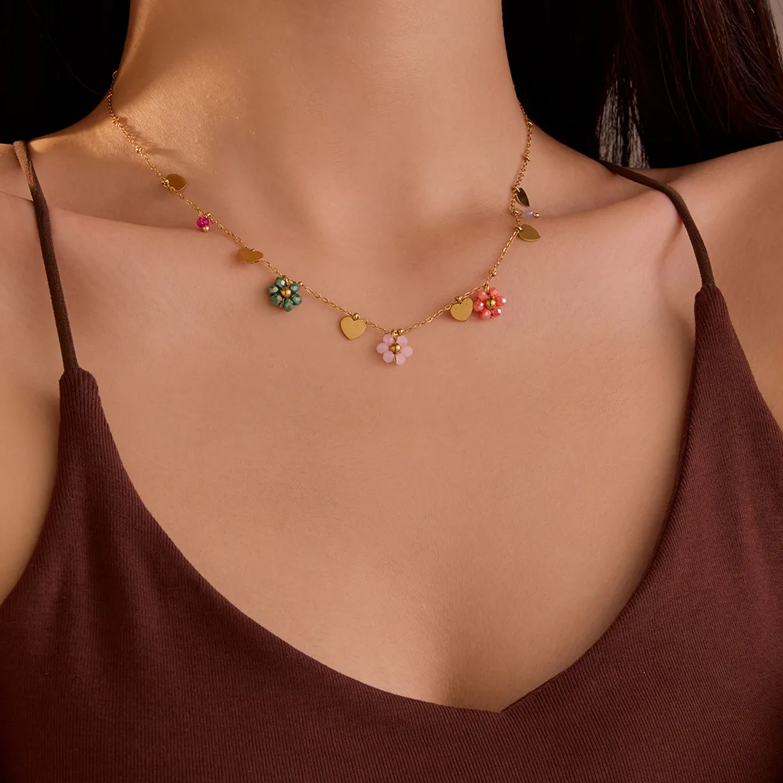 Authentic Radiant Love Bloom: Crystal Heart Blossom Talisman - 18K Gold-Plated Amulet for Daily Sacred Connection