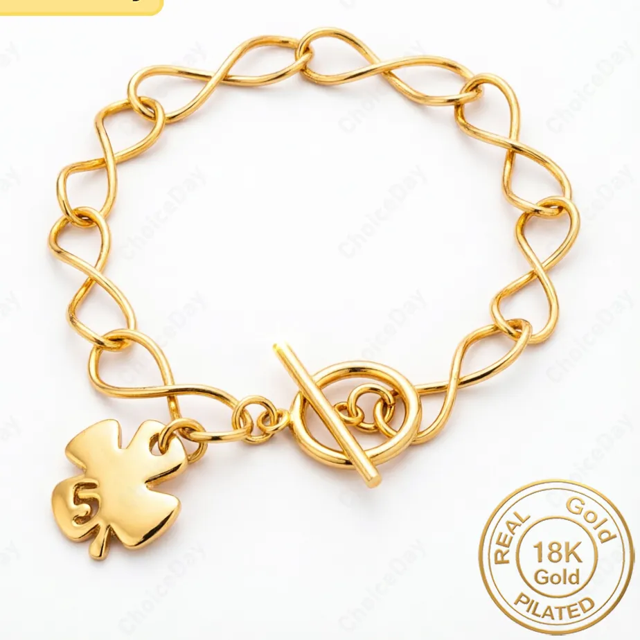 Authentic 18K Gold Plated Exquisite Four-Leaf Clover Bracelet for Women, Fashionable Wedding Jewelry Accessories and Gifts