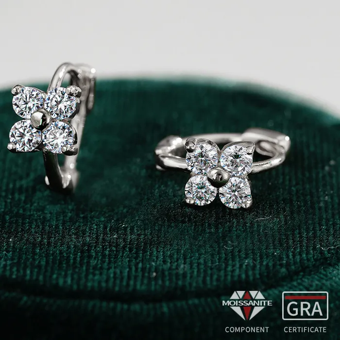 Authentic Sacred Four‑Leaf Clover Moissanite Hoops – 14K Gold‑Filled Aura Talisman