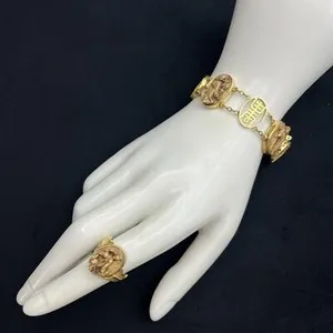 Authentic Celestial Bone & Gold Trinity: Antique Sterling Silver Bracelet, Ring, Earrings