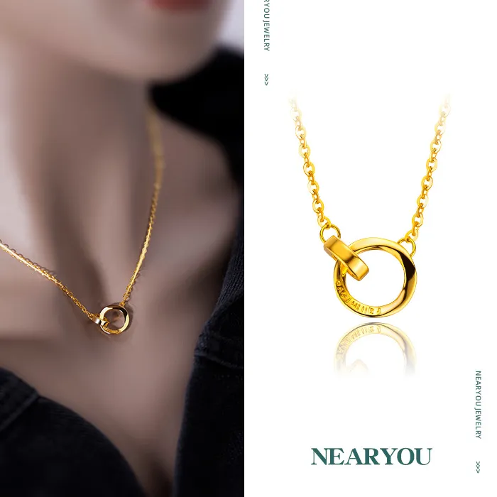 Authentic Eternal Loop Mobius Infinity Gold- Plated Collarbone Necklace