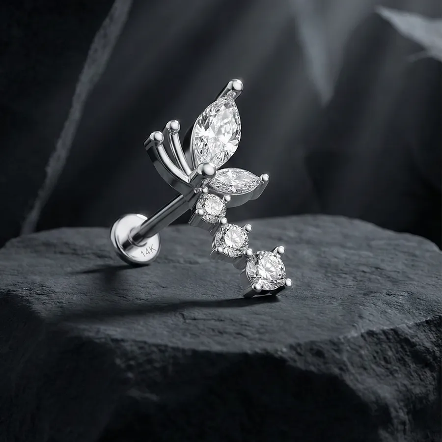 Authentic Celestial Butterfly Star Gold‑Plated Zircon Stud – Mystic Ear Charm