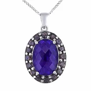 Authentic The Celestial Purple Amethyst and Sapphire Halo Talisman in 14k White Gold Plated Silver