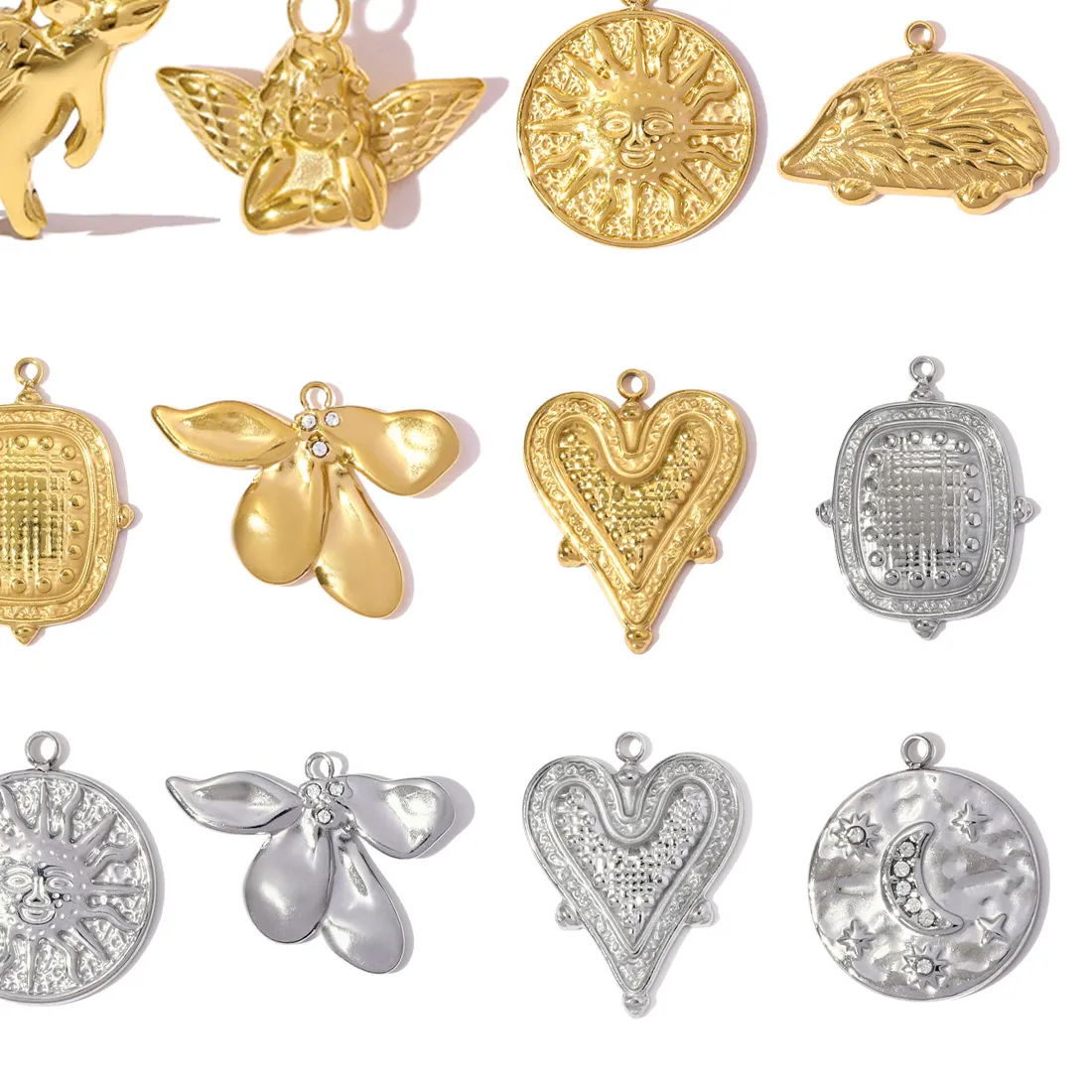 Authentic 3Pcs Angel Mouse Flower Diy Charms Hedgehog Heart Necklace Pendants Sun Moon Jewelry