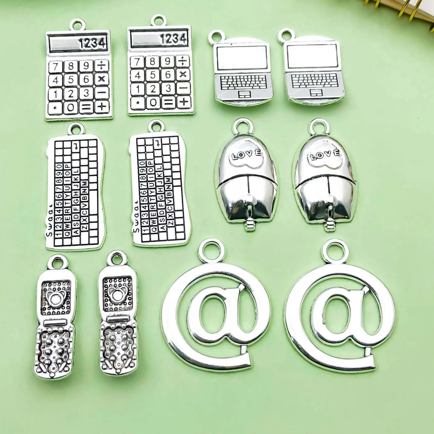 Authentic 10 12Pcs Computer, Keyboard, Mouse, Calculator Charms Technology Engineering Pendants For Diy Jewelry Making Accessories